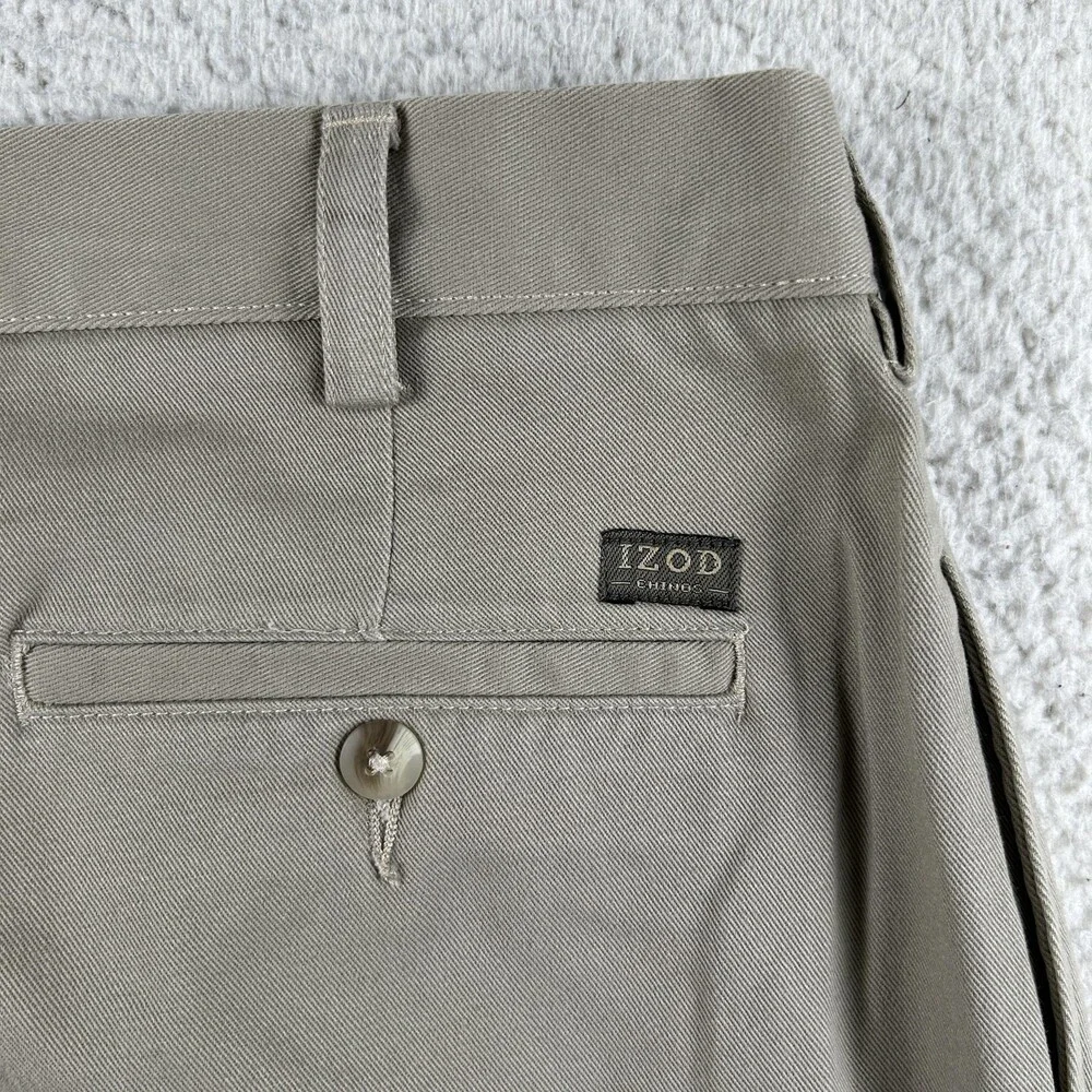 IZOD Pants Mens 35x30 Beige Wrinkle Free American Chino Pleated Cuffed